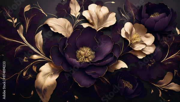 Obraz Dark, Moody Floral Background with Gold Accents for a Gala