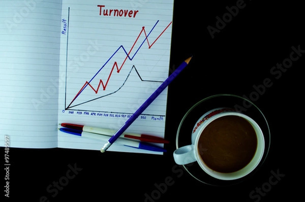 Fototapeta Write turnover graph in white notebook