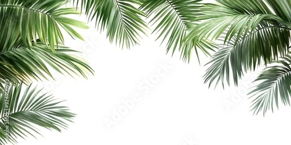 Fototapeta Tropical Palm Leaves Frame on White Background - Minimalistic Design for Graphic Projects