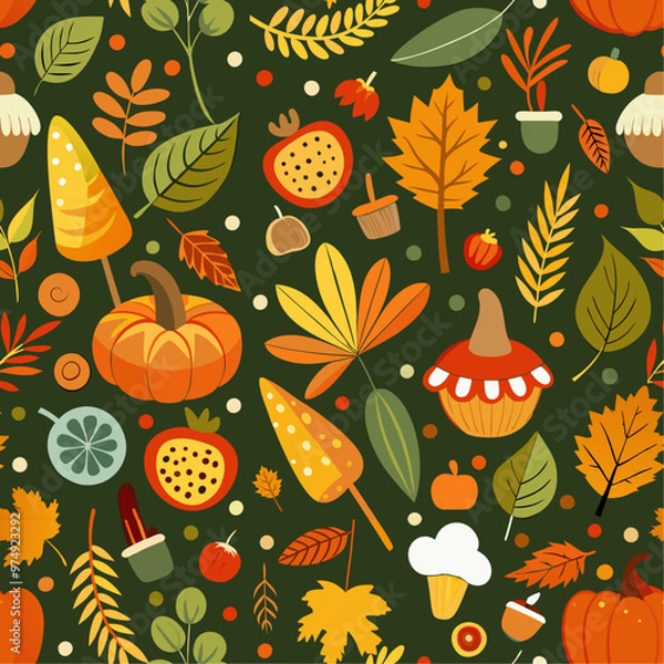 Obraz seamless pattern with pumpkins and leaves