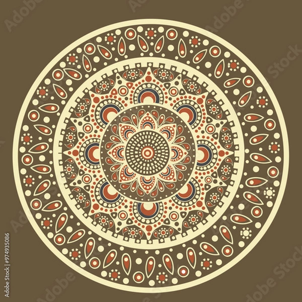 Fototapeta A detailed circular mandala design featuring intricate patterns and earthy colors.