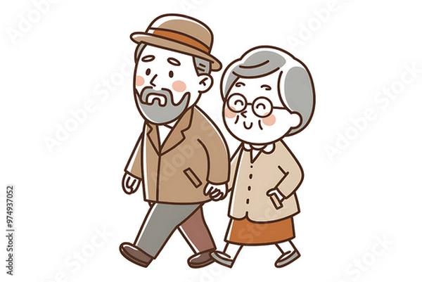 Obraz cartoon mature couple walking on transparent background