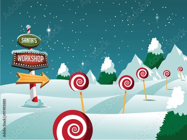 Obraz Santa's Workshop Christmas scene. EPS 10 vector illustration.
