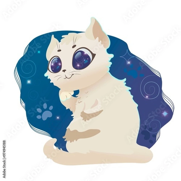 Obraz Dreamy white cat against the backdrop of space