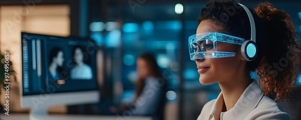Fototapeta Holographic AI assistant helping a novelist brainstorm story ideas, holographic AI assistant, creative writing