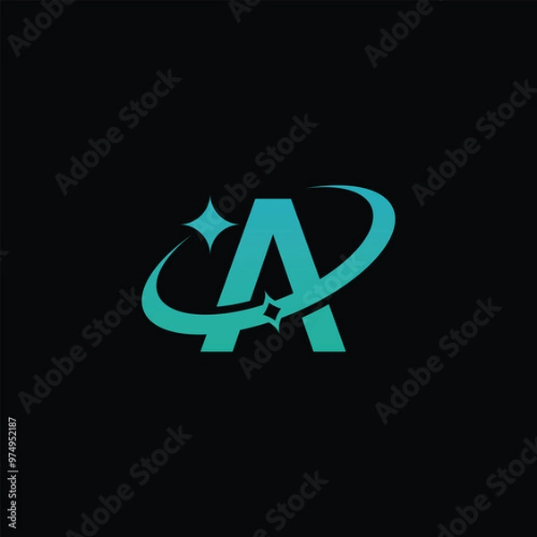 Fototapeta Futuristic A Logo with Space Swoosh and Star  Technology & Innovation Design, Letter A tech logo