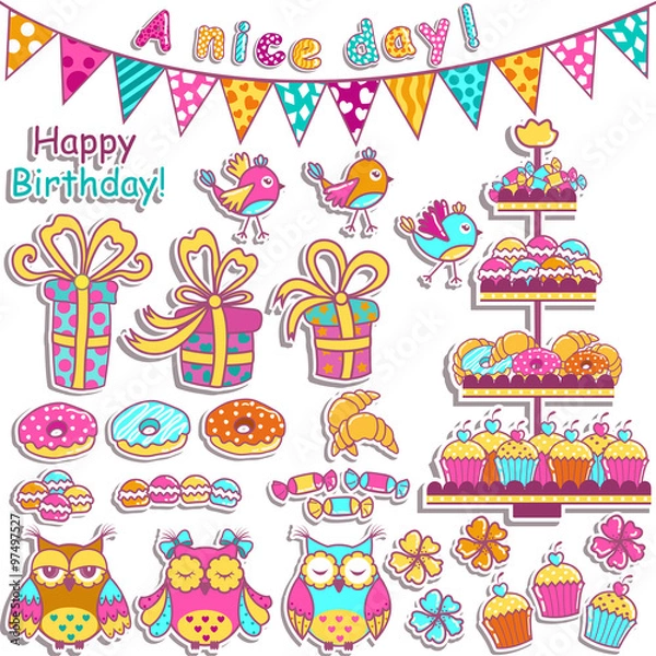 Fototapeta Set for a birthday on a white background