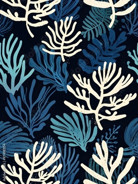 Fototapeta Abstract Blue and White Seaweed Pattern