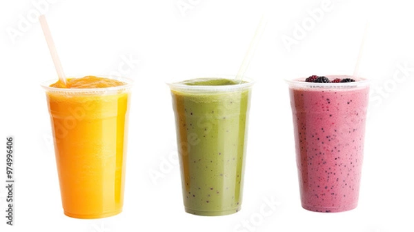 Fototapeta Three colorful smoothies in cups
