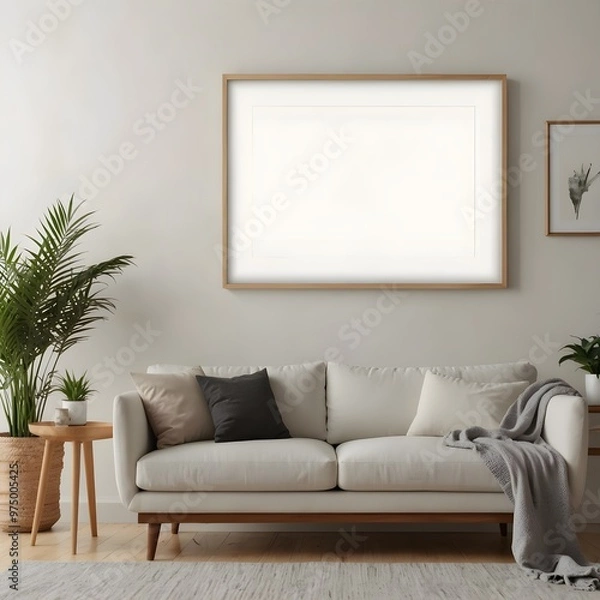 Fototapeta mock up poster frame in hipster interior background, Scandinavian style.