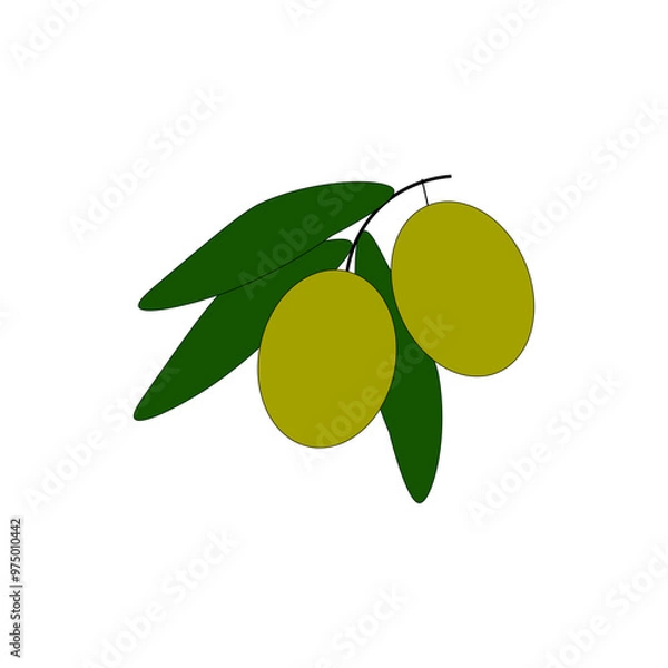 Obraz green olives with leaves