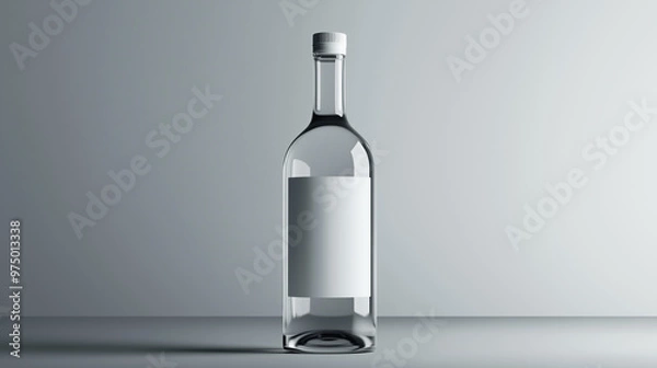 Obraz glass bottle of vodka with blank label mockup isolated on grey background for product advertising