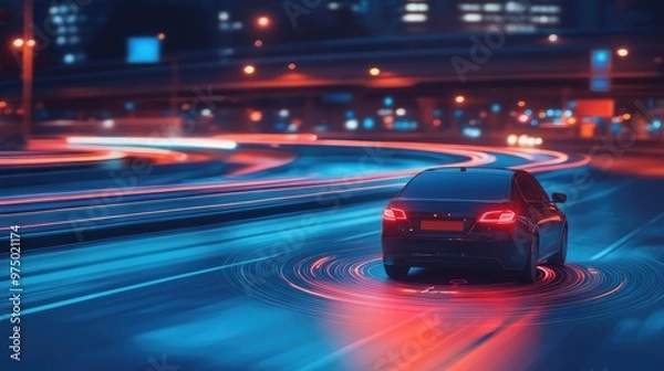 Fototapeta Vehicle with GPS Tracking Signal. AI generated illustration