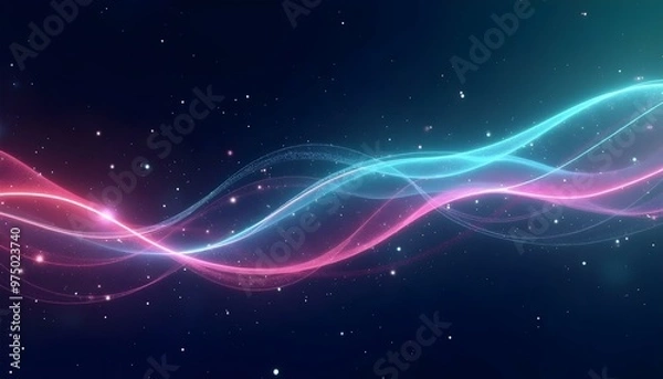 Fototapeta Blue and pink waves dance through a dark cosmic backdrop, creating a mesmerizing effect