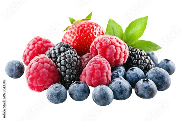 Fototapeta assorted berries including strawberries raspberries and blueberries isolated png transparent background