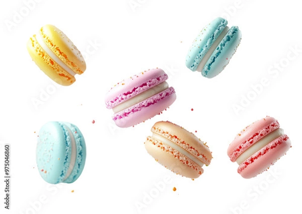 Fototapeta Colorful Assorted Macarons in Pastel Shades  on transparent background