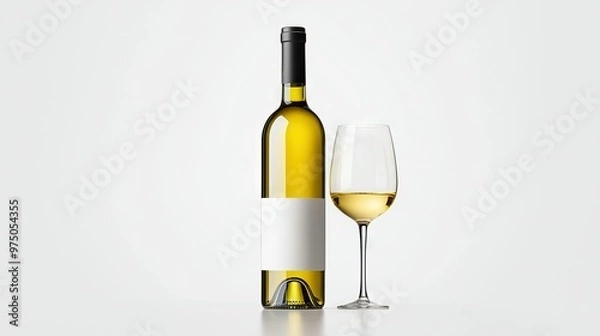 Fototapeta   A glass of wine and a wine bottle with a corkscrew