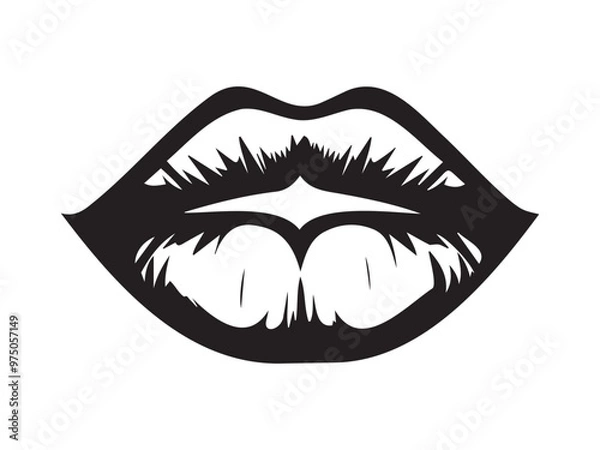 Fototapeta Black Silhouette of Lips Isolated on a White Background. Concept of Minimalist Style, Simple Design, Lip Outline, Beauty Icon