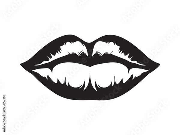 Fototapeta Black silhouette of lips isolated on a white background. Concept of facial expression, mouth anatomy, minimalist style, lip design. Print, icon, design element
