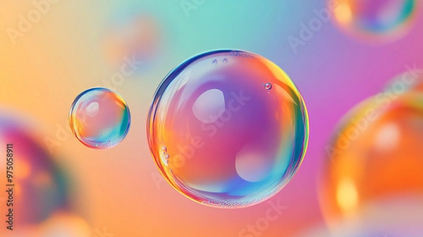 Fototapeta  soap bubbles close up on a colored background