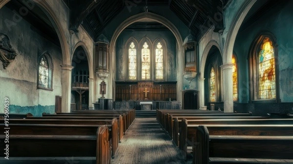 Fototapeta Inside an old christian church created with Generative AI