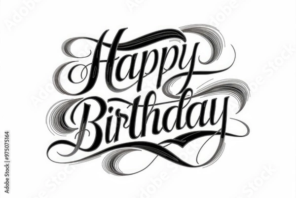 Fototapeta A stylish handwritten calligraphy design saying Happy Birthday.