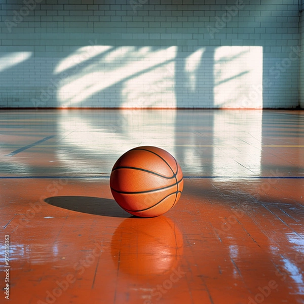 Fototapeta Basketball Dreams Paused: Equipment on a Polished, Empty Court