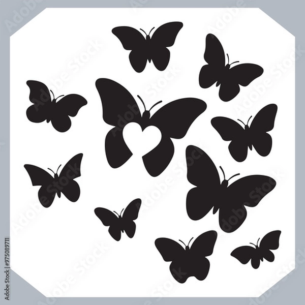 Fototapeta Butterfly silhouette icon, Silhouettes of butterflies. Black of funny butterflies. Insect butterfly black silhouette, Set of butterflies