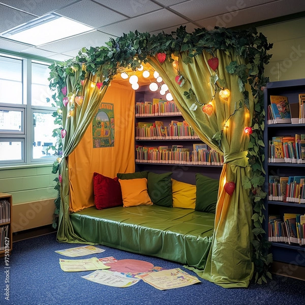 Fototapeta Silent Reading Nook of a Private Elementary School: A Quiet Corner