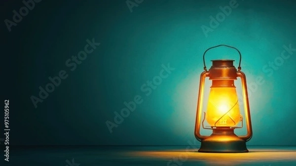 Fototapeta Illuminated Lantern with Watercolor Glow in Dark - Concept of Artificial Light Energy.