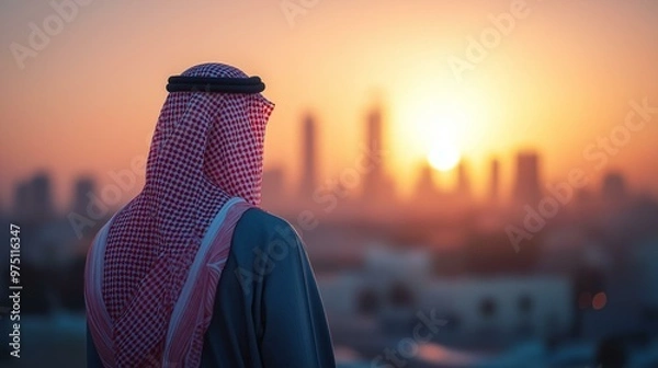 Obraz Arab man standing front skylines