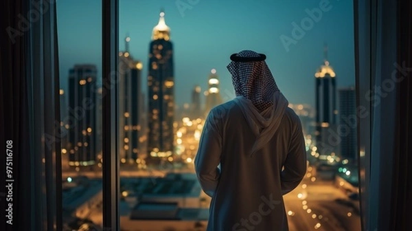 Obraz Arab man looking to skylines back view