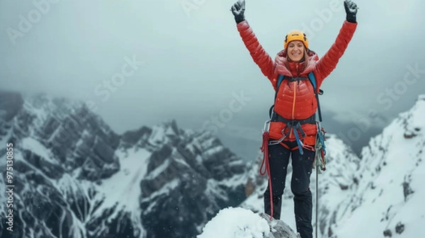 Fototapeta Mountaineers Lead Climbs and Overcome Challenges