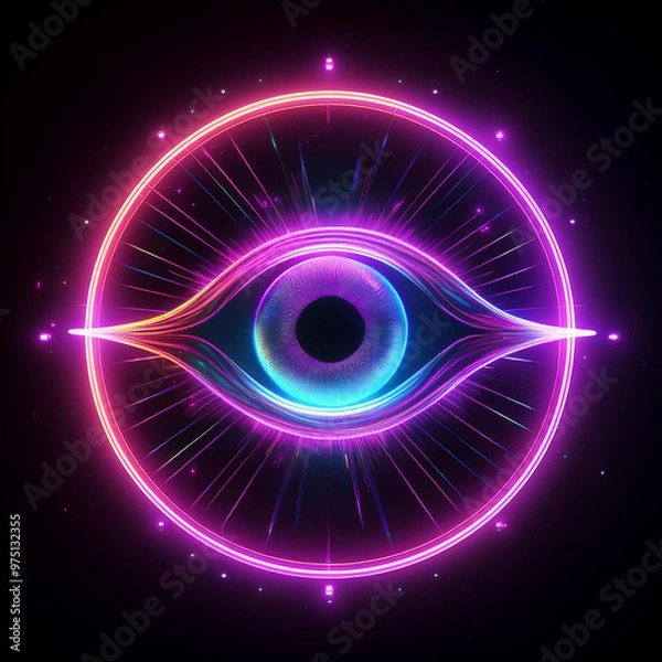 Fototapeta Eye, neon light, on a dark background