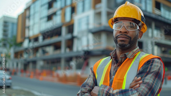 Fototapeta Senior Manufacturing Engineer Exudes Confidence with a Smile in Industrial Environment