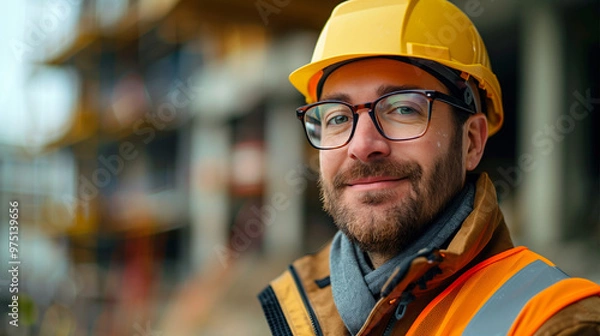 Fototapeta Senior Manufacturing Engineer Exudes Confidence with a Smile in Industrial Environment