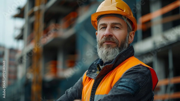 Fototapeta Senior Manufacturing Engineer Exudes Confidence with a Smile in Industrial Environment
