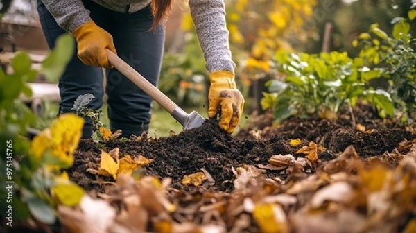 Obraz Turning Compost in Autumn Garden