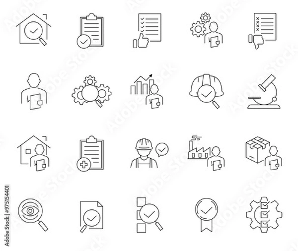 Fototapeta Inspection Line Editable Icons set. Vector illustration of verification web icons in thin line style
