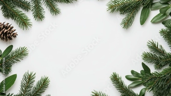 Fototapeta Christmas Fir Branches Pine Cone Border Frame Background