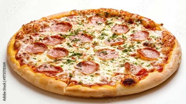 Obraz Delicious Pepperoni Pizza with Mozzarella Cheese and Parsley