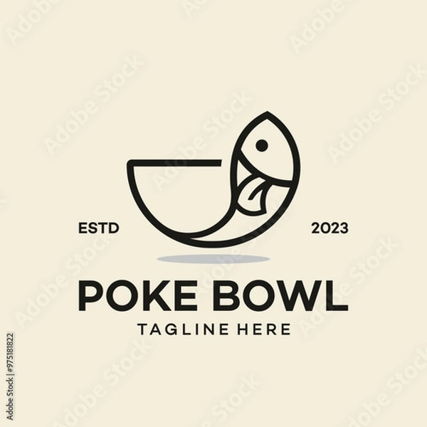 Fototapeta fish bowl line art vector logo design