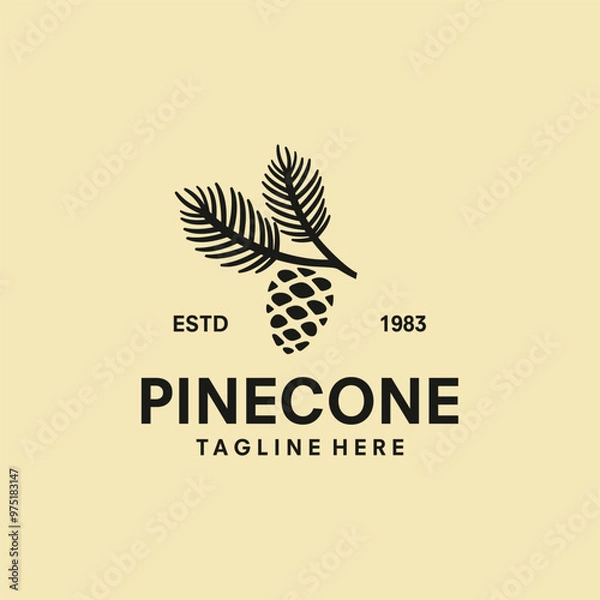 Obraz Retro Vintage Pine Cone with Leaf Branch Logo Design Vector