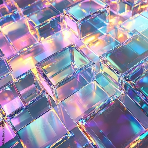 Obraz Colorful Iridescent Glass Cubes Creating Abstract Background