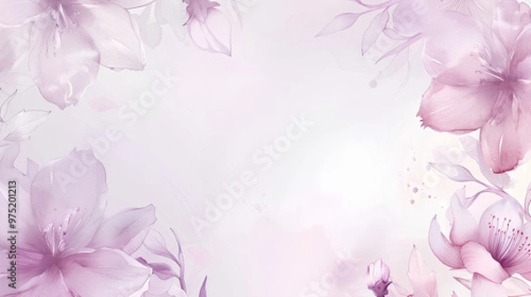 Obraz A light purple background with delicate floral patterns along the edges, creating an elegant and soft atmosphere for writing, backdrop for a wedding card, fashion photoshoot, product display
