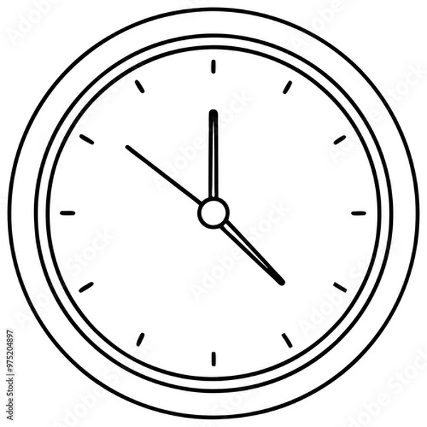 Fototapeta wall clock with clouds outline coloring book page line art drawing