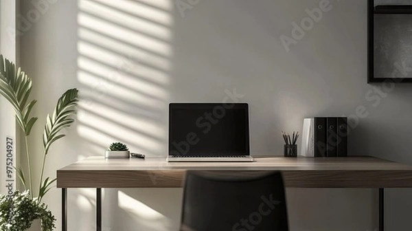 Fototapeta Modern workspace with a sleek desk  laptop