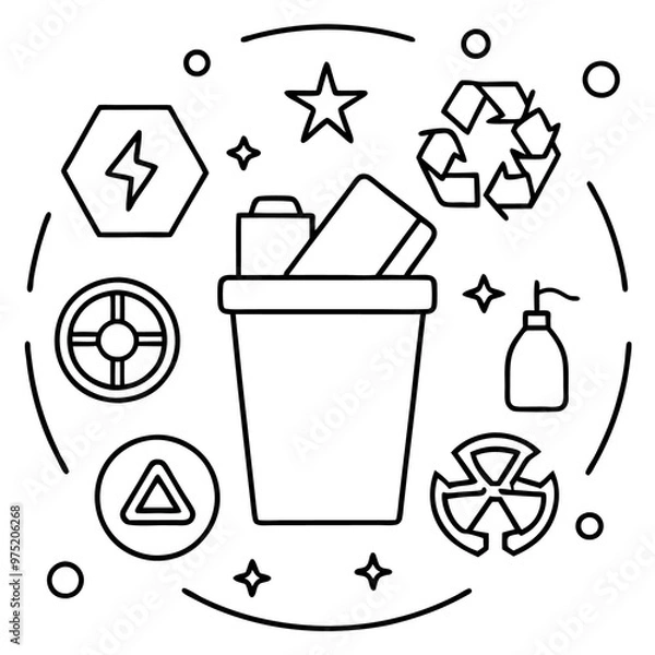 Obraz waste recycling concept outline coloring book page line art drawing