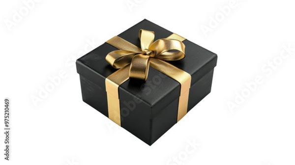 Obraz Black gift box with gold ribbon on transparent background
