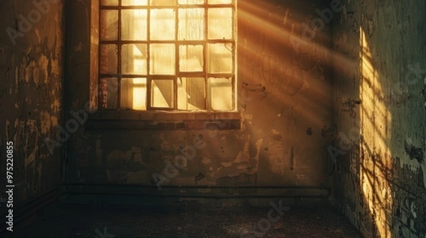 Fototapeta Secured window in the lower level of the detention facility